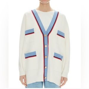 Sandro Cream Cardigan with Blue and Red Trim